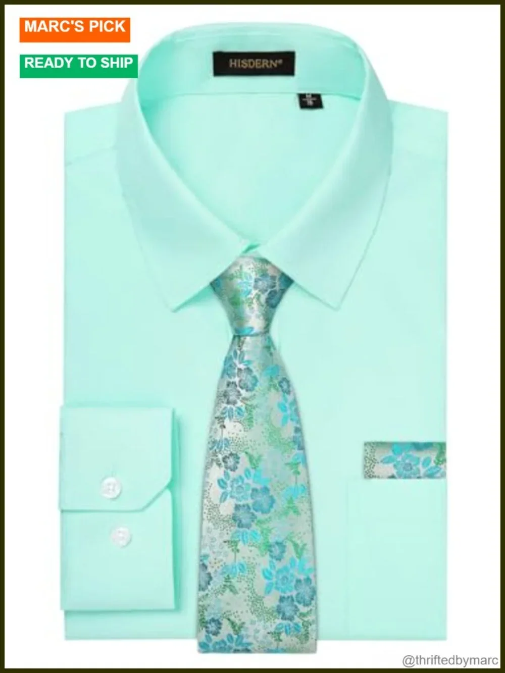 Slim Fit Long Sleeve Dress Shirt Set with Tie and Pocket Square
